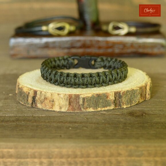 Paracord/Survival Bracelet Side Release Buckle Olive Green L 7.25"(ID199) - Picture 2 of 2